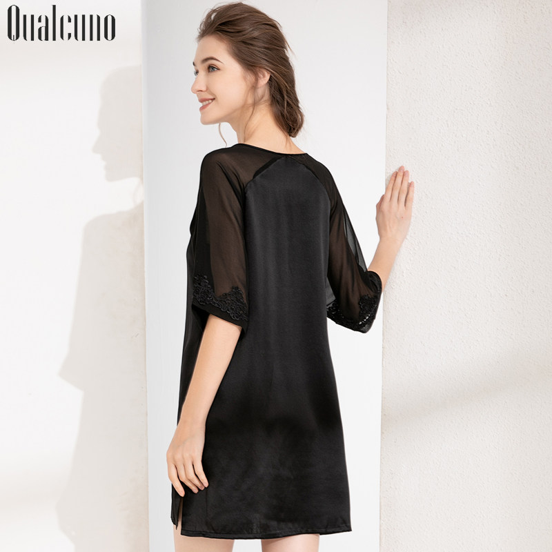 qualcuno夏季中袖桑蚕丝纯色睡裙 qualcuno睡裙
