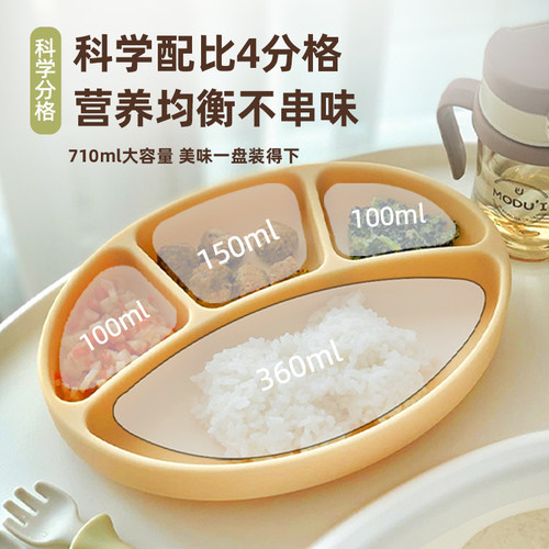 modui宝宝餐盘分格盘吸盘一体式婴儿辅辅食勺硅胶碗儿童餐具套装 - 图0