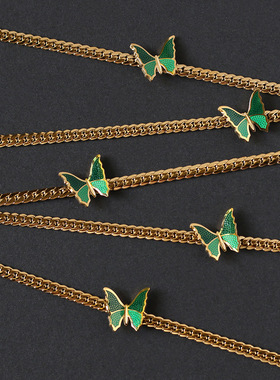 轻奢小众设计复古绿色蝴蝶锁骨链女款 18k金钛钢材质高级感项链