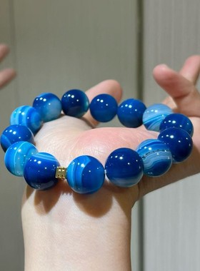 五行助运蓝玉髓玛瑙手串14mm大珠明星网红同款轻奢小众显白手链