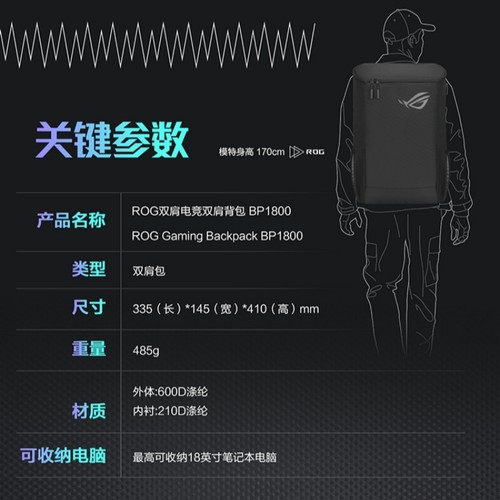 ROG玩家国度15.6/17.3/18英寸笔记本电脑包BP1800电竞游戏本出差旅行手提大容量防水防摔轻便18寸双肩包背包 - 图3