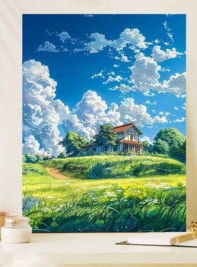 夏日花海田园装饰画仿油画风景宫崎骏艺术小众治愈卧室客厅摆挂画