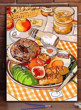 美式餐厅装饰画漫画风网红食物高颜值饭店挂墙卡通小众成品挂摆画