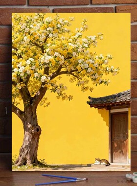桂花树装饰画中国古风景仿油画唯美治愈简约高级感卧室客厅摆挂画