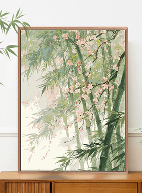 国风竹林装饰画成品仿油画水墨风景意境唯美古典高级卧室客厅挂画