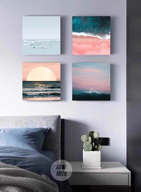 奶油风简约方形大海装饰画仿油画风景唯美高级感清新卧室客厅挂画