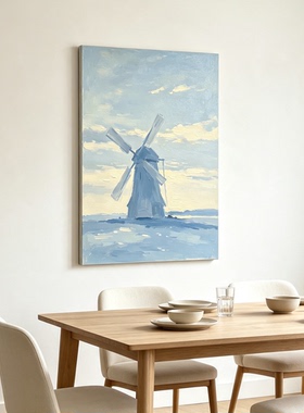 蓝调光影窗户抽象装饰画仿油画小众简约高级感唯美卧室客厅摆挂画