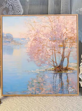 莫奈日出花海方形装饰画成品仿油画风景唯美高级感卧室客厅摆挂画