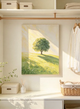 小清新绿色风景装饰画简约唯美治愈系仿油画高级感卧室客厅摆挂画