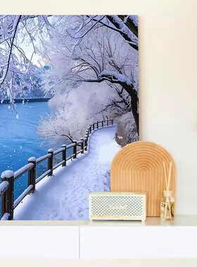 冬日雪景装饰画成品仿油画风景唯美治愈系高级梦幻卧室客厅摆挂画