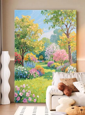 莫奈花园装饰画奶油风成品仿油画风景唯美花卉高级卧室客厅摆挂画