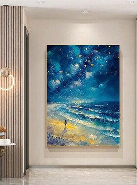 梵高星空海景装饰画仿油画风景成品小众高级感艺术卧室客厅摆挂画