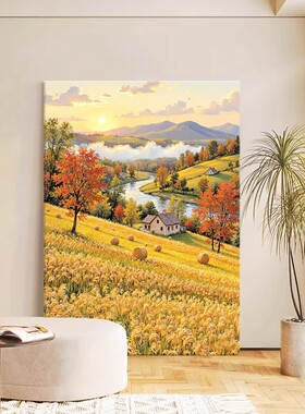 奶油风大丰收秋日装饰画仿油画风景唯美高级感艺术卧室客厅摆挂画