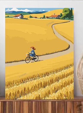 风吹麦浪装饰画成品仿油画风景金色田园治愈系唯美卧室客厅摆挂画