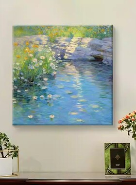 莫奈溪流方形装饰画仿油画风景复古高级感小众艺术卧室客厅摆挂画