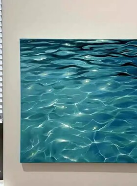 清澈的海蓝色装饰画成品仿油画风景极简方形高级感卧室客厅摆挂画