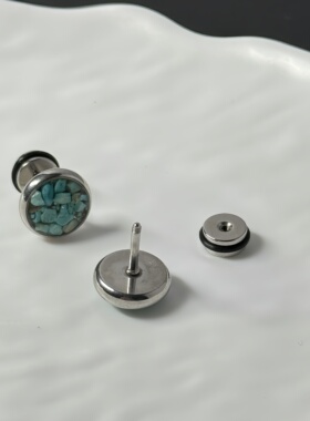 钛研社防过敏钛钢圆形绿松石耳钉