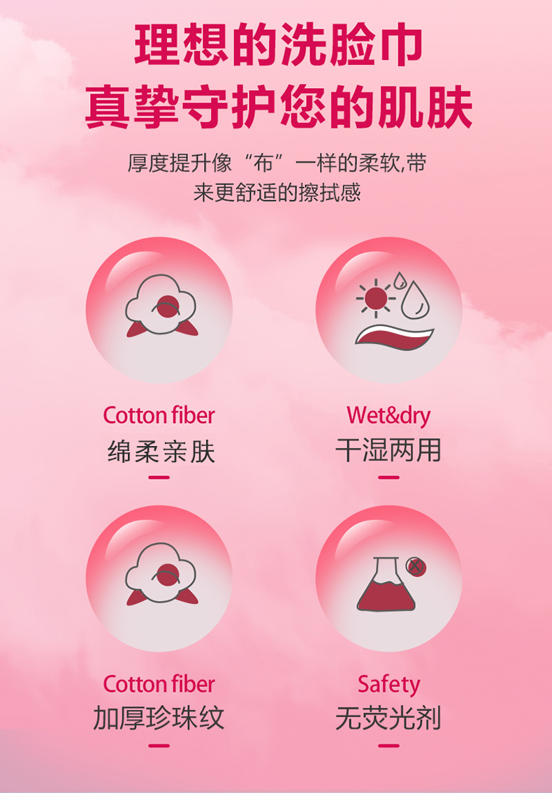 尚雅棉加厚珍珠纹洗脸巾50张X4卷+1只防水袋