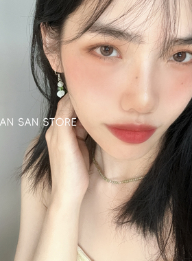 原创小清新橄榄绿琉璃耳钩银针女