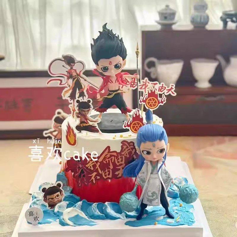 网红哪吒敖丙蛋糕装饰摆件魔童哪咤主题风火轮混天绫生日插件插牌,淘宝优惠券,粉丝福利购,淘宝优惠卷