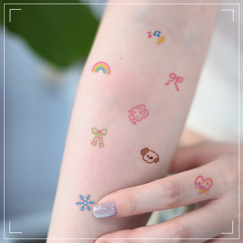可爱小图 彩色纹身贴纸女男防水持久遮疤腿部锁骨手臂手指高级感 - 图3