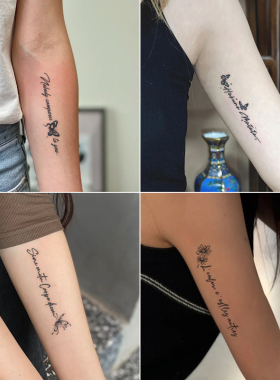拉丁英文草本纹身贴纸tattoo女不反光防水持久遮疤锁骨手臂高级感