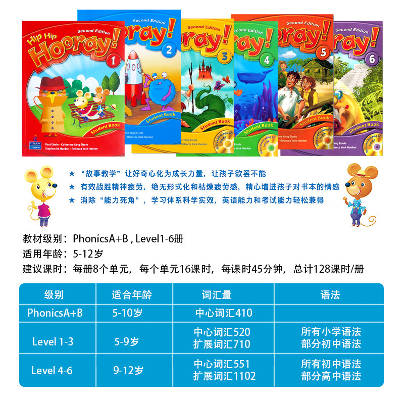 原版Hip Hip Hooray 朗文3H少儿英语教材 美式发音 故事教学听说读写在线练口语