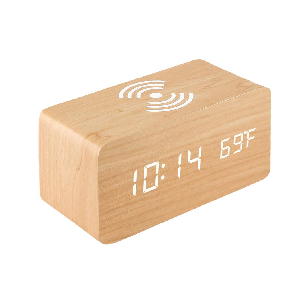 Wireles charging Digital alarm clock Wooden cLEs alarm cDlO7 - 图3