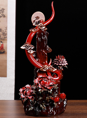 花好月圆陶瓷摆件牡丹花装饰品