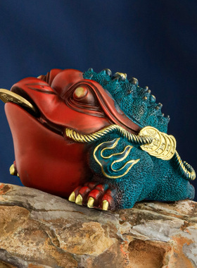 铜三足金蝉桌面招财小摆件