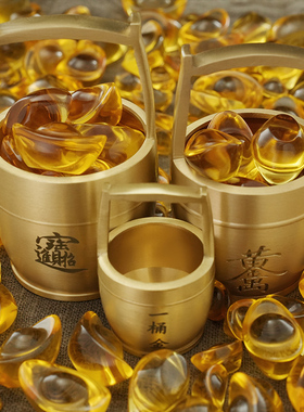 黄铜摆件一桶金江山水桶铜缸创意办公室桌面家居装饰品聚宝盆摆件