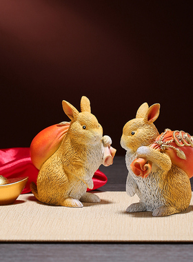 兔子摆件纯黄铜钱兔似锦桌面招财