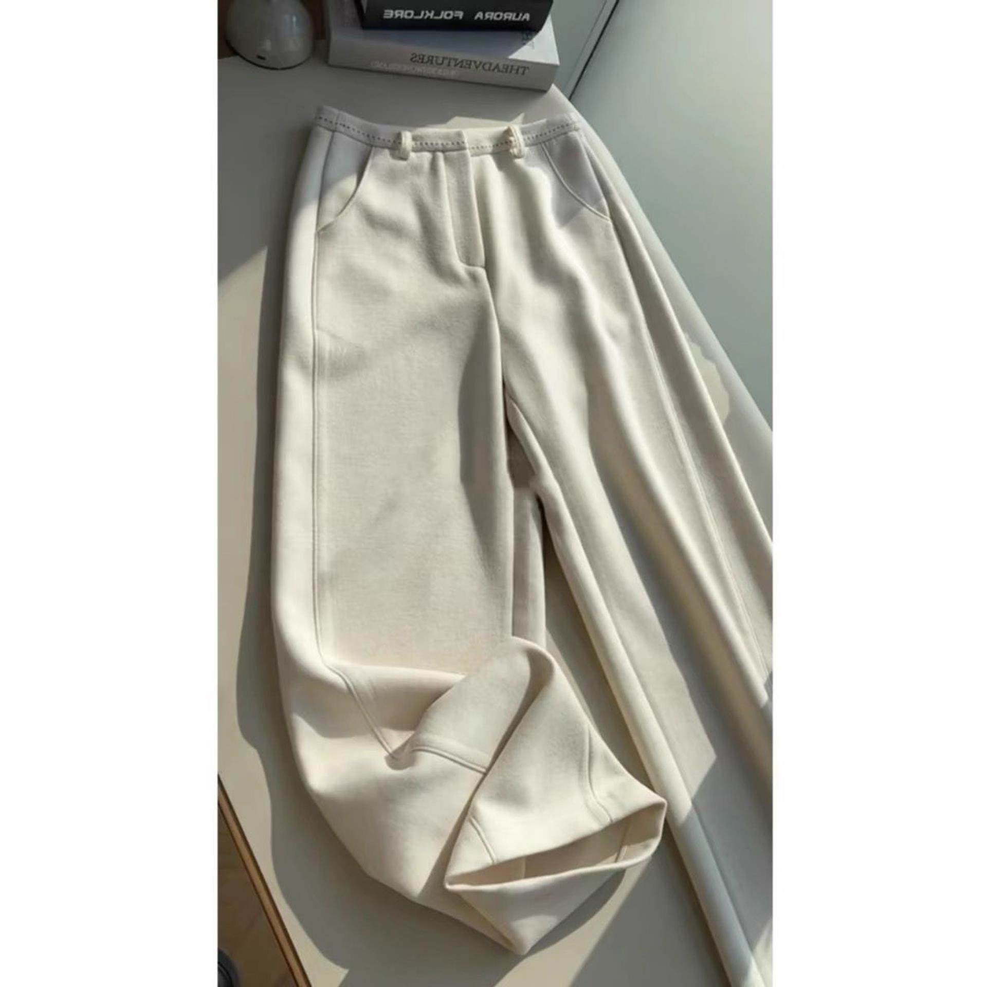 深圳南油高端货~慵懒风宽松米白色裤子冬百搭休闲阔腿裤显瘦长裤,淘宝优惠券,粉丝福利购,淘宝优惠卷