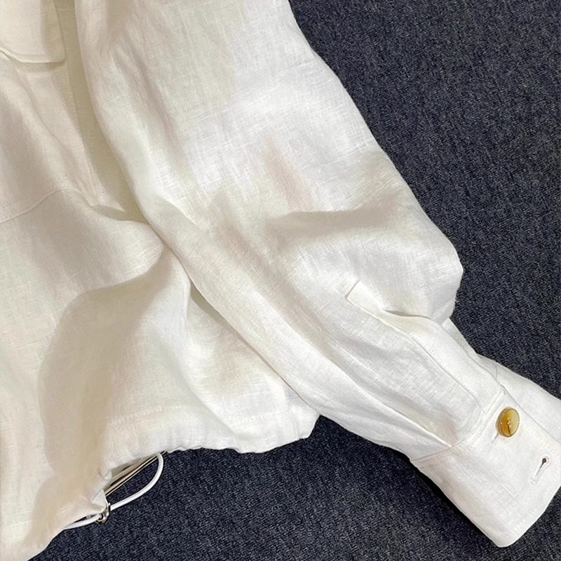 CHAO级推荐！太显贵了！白色极简亚麻外套女早春抽绳拉链夹克上衣,淘宝优惠券,粉丝福利购,淘宝优惠卷