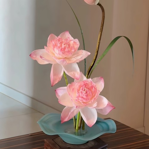 新中式水墨青云雾面花瓶摆件客厅插花莲花陶瓷花盆水培花盘高级感 - 图0