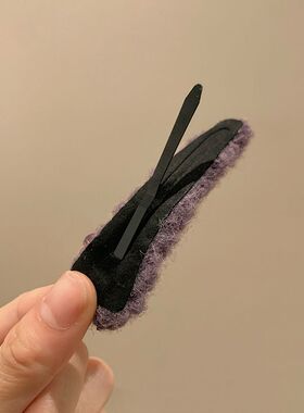 紫色毛绒KT蝴蝶结BB夹一对装