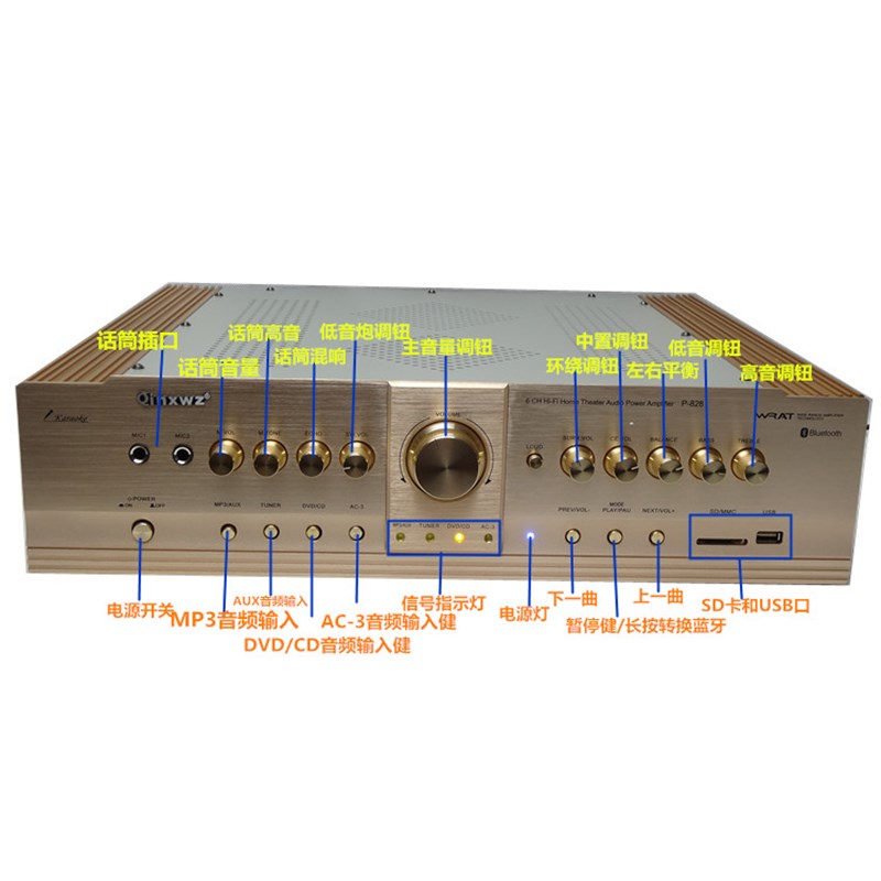 6声道大功率家庭影院AV功放机重低音蓝牙USB家用5.1数字光纤同轴-图0