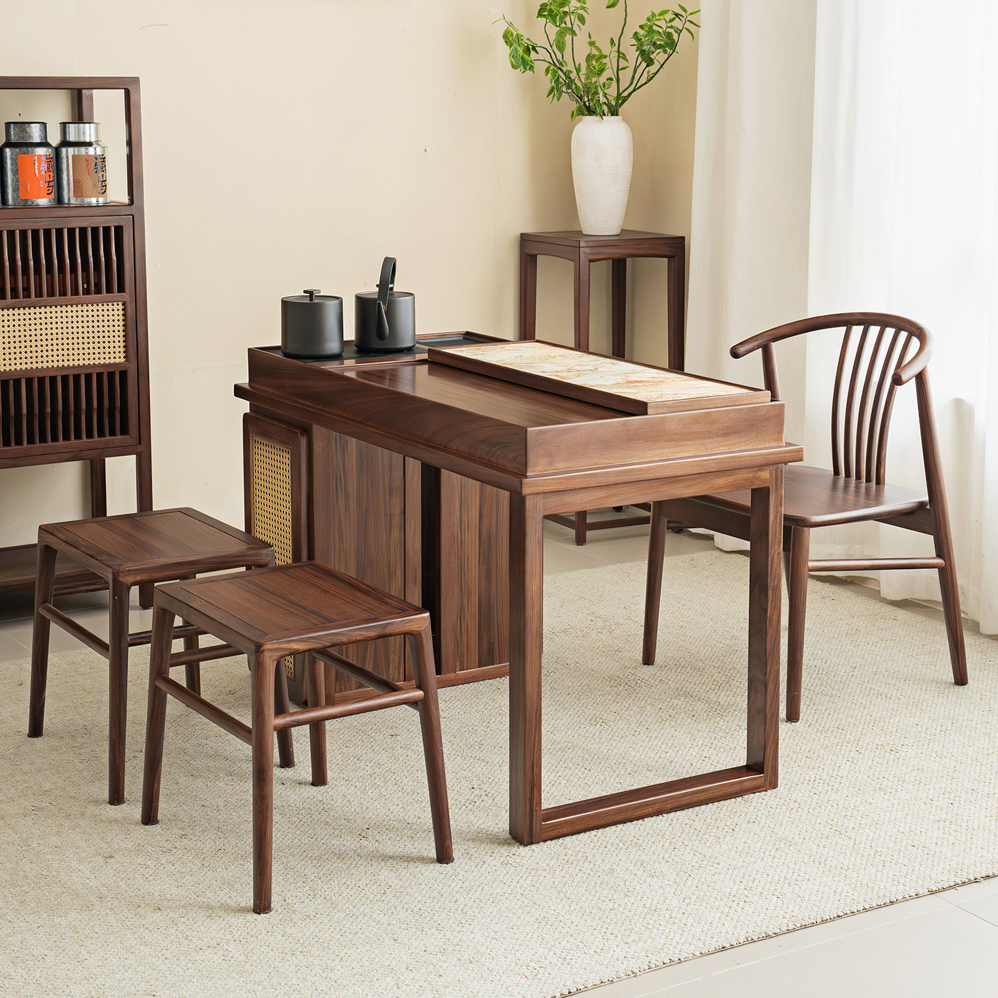 新中式阳台茶桌2025新款实木多功能泡茶桌小户型收纳桌椅组合一体,淘宝优惠券,粉丝福利购,淘宝优惠卷