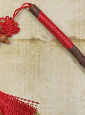 桃木平安棒手工装饰摆件五帝钱红色流苏乔迁送礼家居挂件