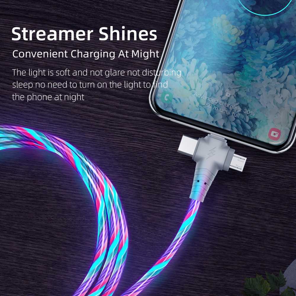 In 1 Flow Luminous USB Cable For Samsung LED Kable USB To - 图3