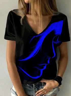 2022 Fashion Women's Abstract Portrait Painting T Shirt loos