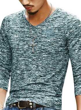 2021 Spring Men Long Sleeve T-shirt V Neck Black T Shirt Top