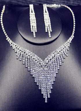 FYUAN Shine Geometric Rhinestone Necklace Earrings For Women