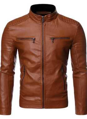 Men Biker Leather Jacket Spring and Autumn 2020 New Men's Fa