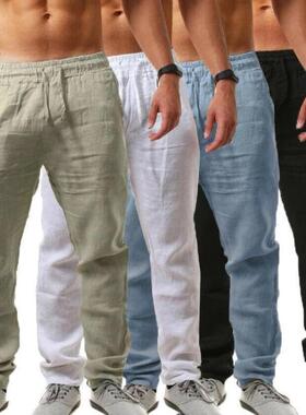 Autumn Linen Pants Summer Fashion Men's Casual Pants Elastic