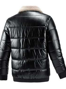 Fall Winter New Cotton-padded Men's Pu Leather Jacket Casual