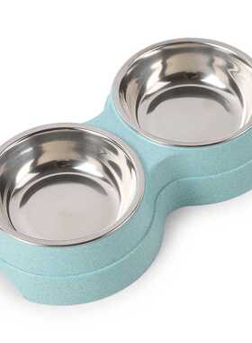 Double Pet Bowls Dog Food Water Feeder Stainless Steel Pet D