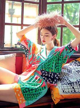 New Women Pajama Set Hand Drawn Art Tropical Plants Pyjama S