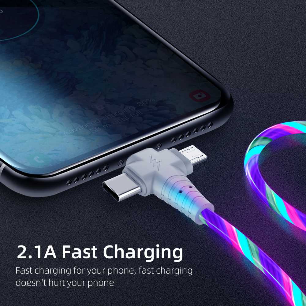 In 1 Flow Luminous USB Cable For Samsung LED Kable USB To - 图2