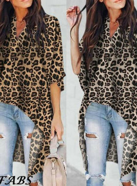 2019 Women Ladies V-Neck Casual Blouse Flare Sleeve Irregula